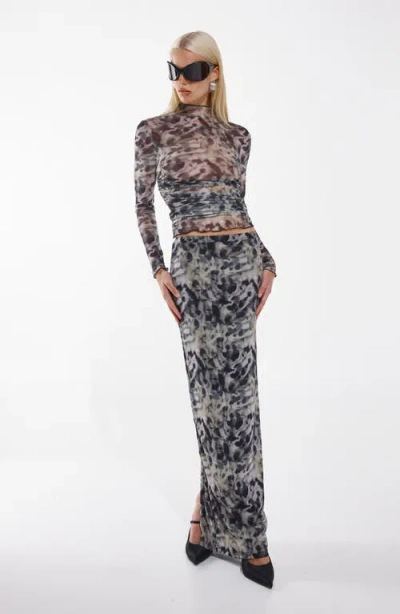 By.dyln Maddox Print Mesh Maxi Skirt