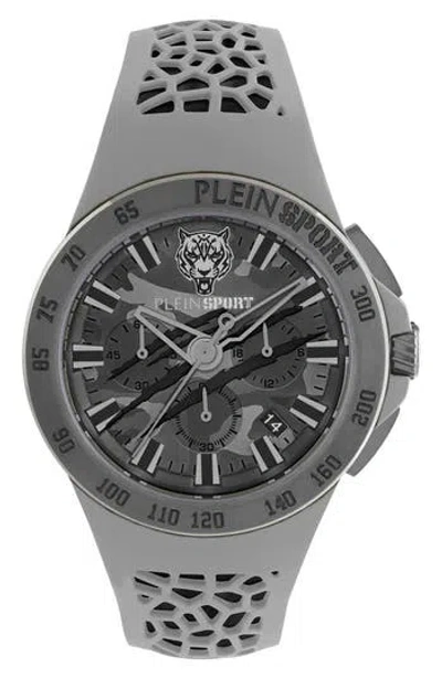 Plein Sport Camo Dial Three-hand Quartz Silicone Strap Watch, 43mm