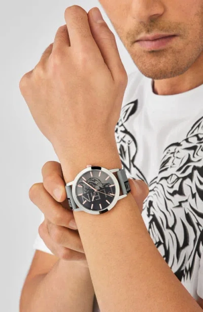 Philipp Plein Three-hand Quartz Silicone Strap Watch, 44mm