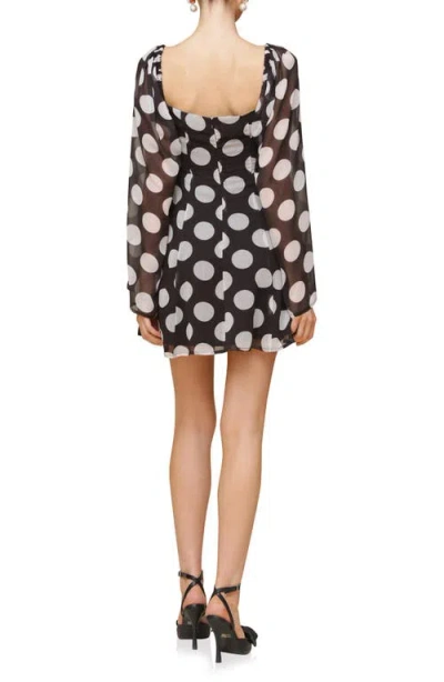 Avec Les Filles Dot Long Sleeve Chiffon Minidress