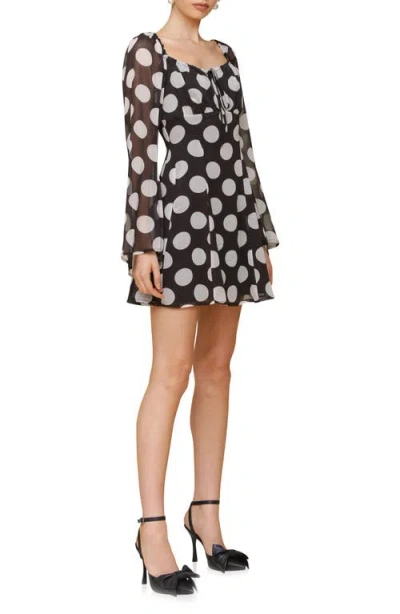 Avec Les Filles Dot Long Sleeve Chiffon Minidress