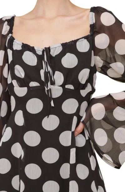 Avec Les Filles Dot Long Sleeve Chiffon Minidress