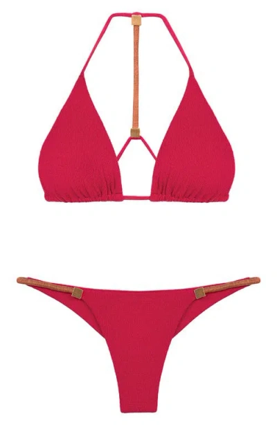 Vix Paula Hermanny Firenze Aika T-back Beaded Triangle Bikini Top In Pink