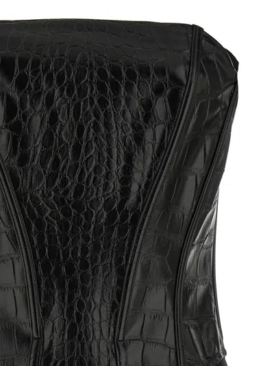 Elisabetta Franchi Croc-embossed Sheer Paneling Sleeveless Dress In Black