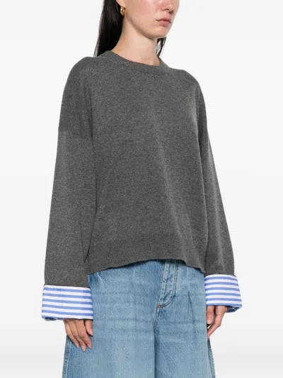 Brunello Cucinelli Cashmere Crewneck Sweater With Striped Cuffs