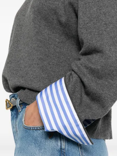 Brunello Cucinelli Cashmere Crewneck Sweater With Striped Cuffs