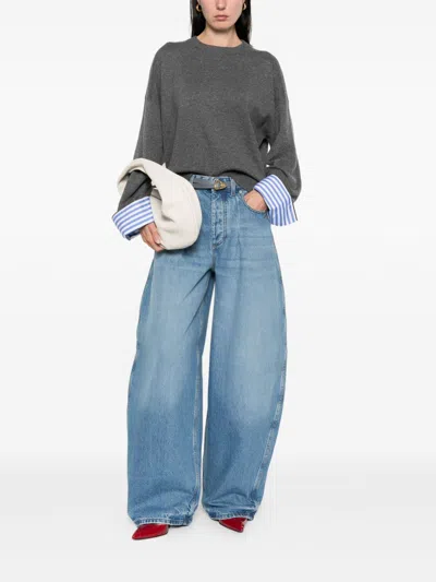 Brunello Cucinelli Cashmere Crewneck Sweater With Striped Cuffs