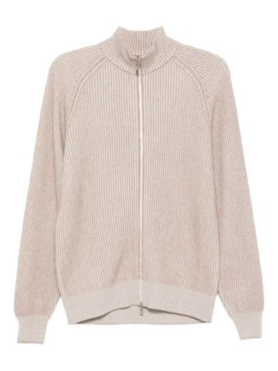 Brunello Cucinelli Cashmere High Neck Zip-up Cardigan With Ribbed Knit