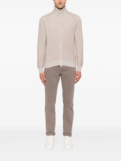 Brunello Cucinelli Cashmere High Neck Zip-up Cardigan With Ribbed Knit