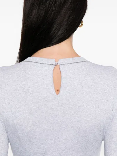 Brunello Cucinelli Crewneck Cotton Sweater With Back Keyhole Detail