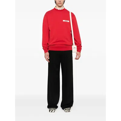 Jacquemus Men Le Hoodie Grosgrain Hooded Sweatshirt In Red
