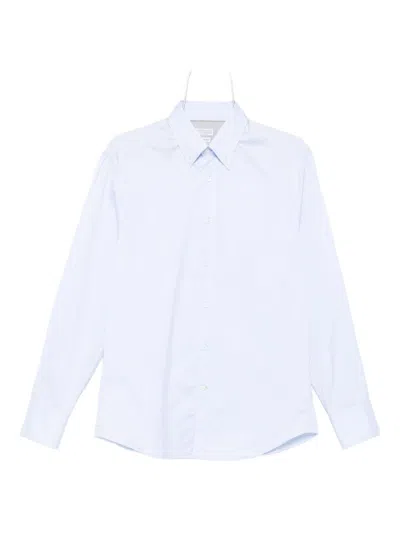 Brunello Cucinelli Cotton Shirt With Button-down Collar And Curved Hem In White