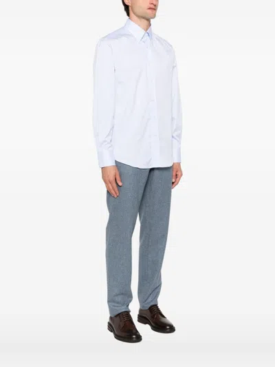 Brunello Cucinelli Cotton Shirt With Button-down Collar And Curved Hem In White