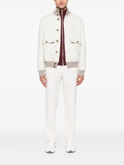 Brunello Cucinelli Cotton Trousers With Belt Loops And Rolled Cuffs In White
