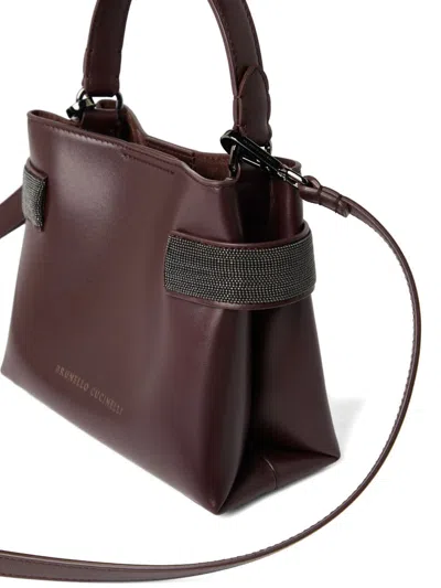 Brunello Cucinelli Essence Small Calfskin Top-handle Bag With Precious Bands In Neutral