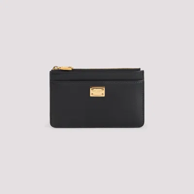 Dolce & Gabbana Zip-closure Calf Leather Wallet With Gold-tone Hardware In Black