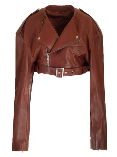 Rick Owens Cropped Biker Jacket Jackets Brown In Red
