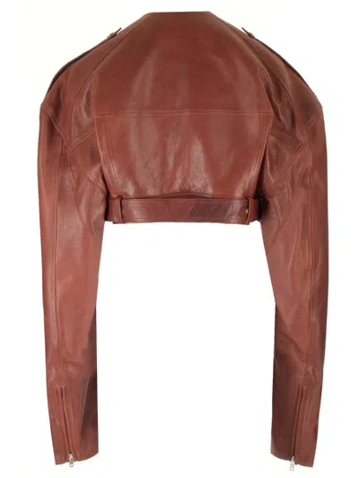 Rick Owens Cropped Biker Jacket Jackets Brown In Red