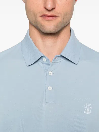 Brunello Cucinelli Polo Shirt With Soft Collar In Blue