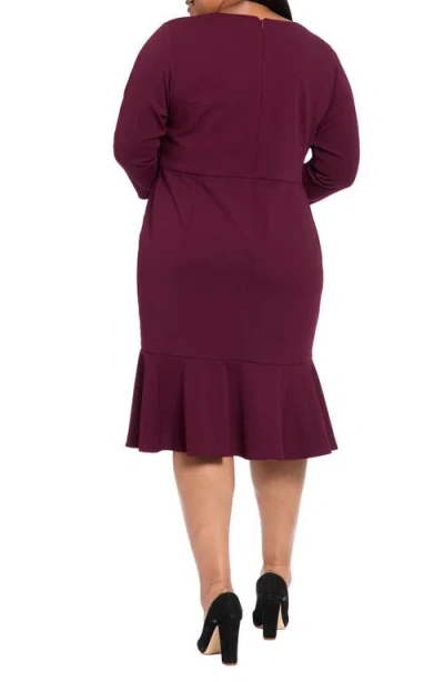 London Times Plus Size Side-knot 3/4-sleeve Dress In Burgundy
