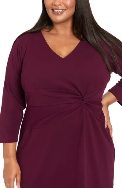 London Times Plus Size Side-knot 3/4-sleeve Dress In Burgundy