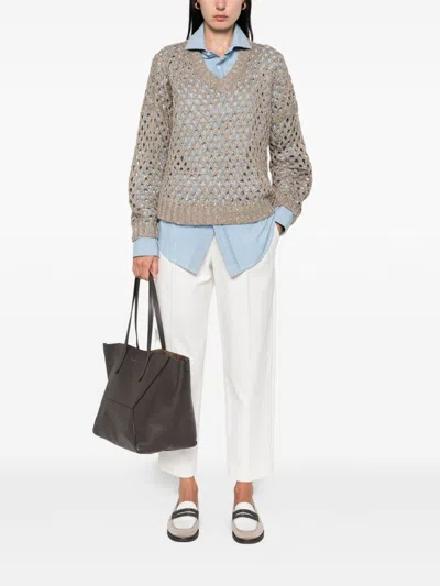 Brunello Cucinelli Open Knit V Necked Sweater