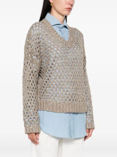 Brunello Cucinelli Open Knit V Necked Sweater