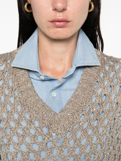Brunello Cucinelli Open Knit V Necked Sweater