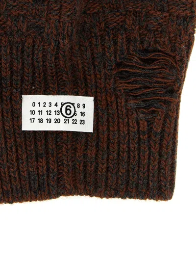 Mm6 Maison Margiela Distressed Wool Balaclava With Drawstring And Ribbed Hem In Brown