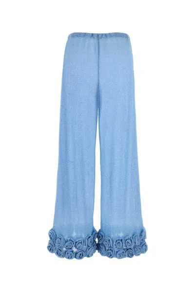 Oseree Pant Wide-leg Floral Embellishments In Blue
