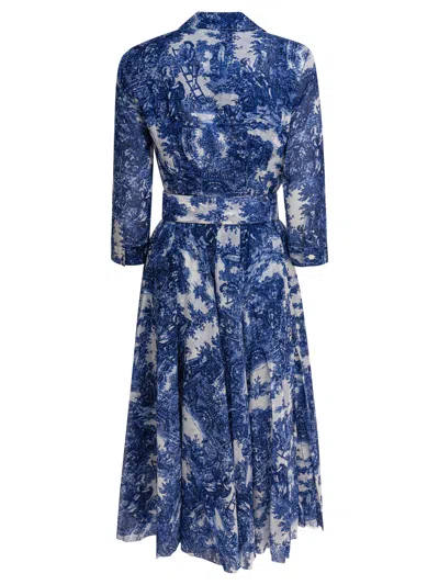 Samantha Sung Toile-print Belted Midi Dress In Blue