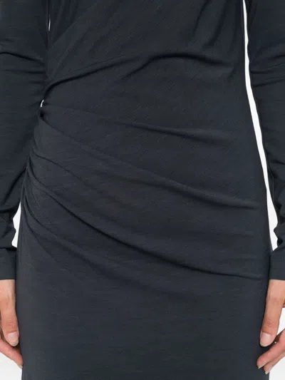 Brunello Cucinelli Wool Blend Midi Dress With Gathered Detail In Black
