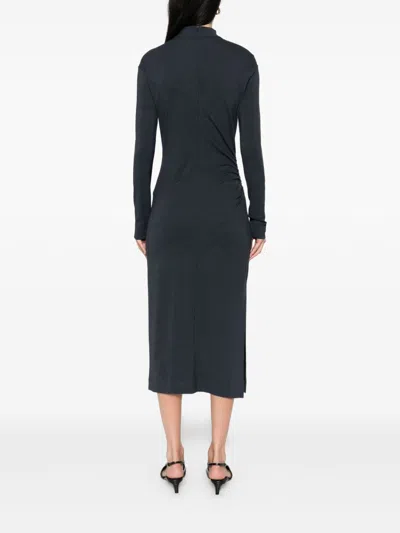 Brunello Cucinelli Wool Blend Midi Dress With Gathered Detail In Black