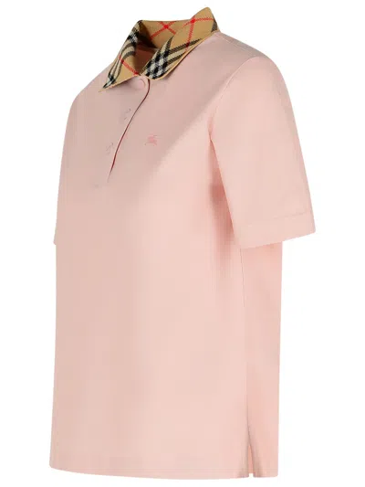 Burberry Polo Shirt With Classic Check Pattern And Tonal Logo Embroidery In Pink