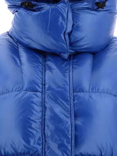 Aspesi Hooded Quilted Jacket Elasticated Cuffs In Blue