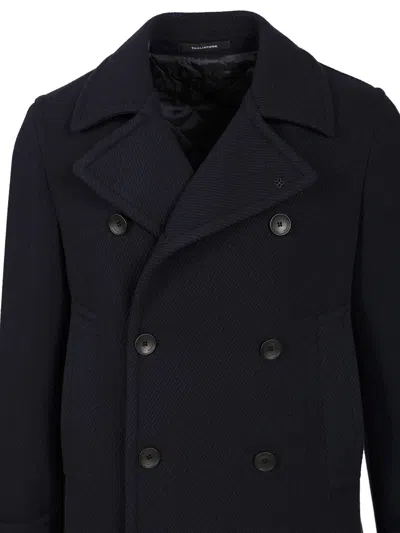 Tagliatore Black Double-breasted Coat With Wide Notched Revers In Black