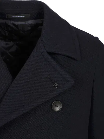 Tagliatore Black Double-breasted Coat With Wide Notched Revers In Black
