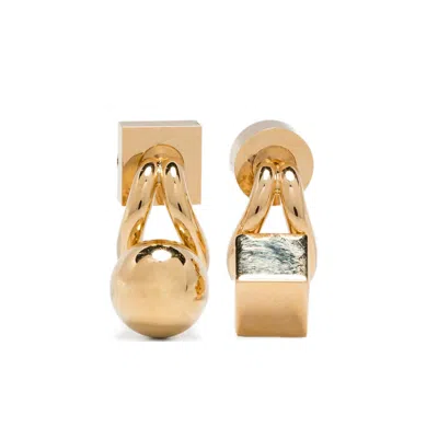 Jacquemus Les Puces Nodo Metallic Earings With Rear Butterfly Closure And Rhinestoned Charm In Brass Woman