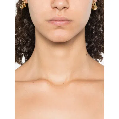 Jacquemus Les Puces Nodo Metallic Earings With Rear Butterfly Closure And Rhinestoned Charm In Brass Woman