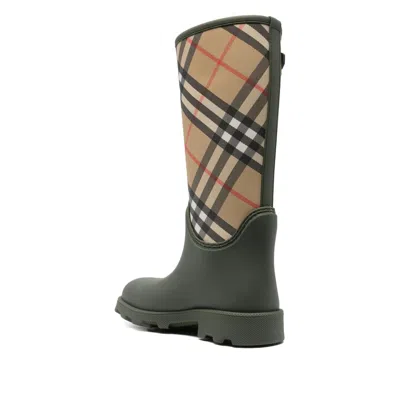 Burberry Check Pattern Knee-high Rubber Sole Boots