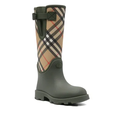 Burberry Check Pattern Knee-high Rubber Sole Boots