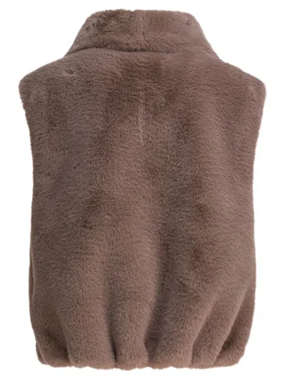 Pinko High Collar Faux Fur Vest In Beige In Brown