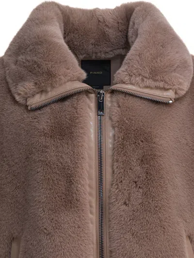 Pinko High Collar Faux Fur Vest In Beige In Brown