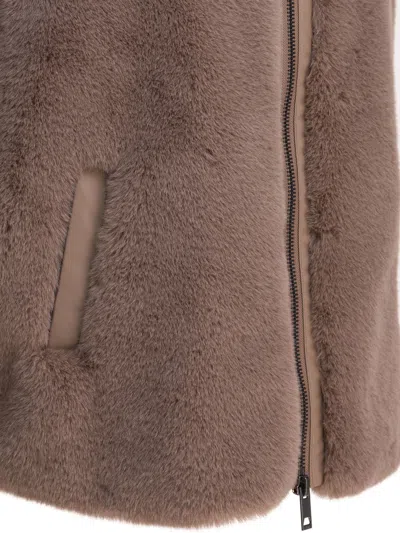 Pinko High Collar Faux Fur Vest In Beige In Brown