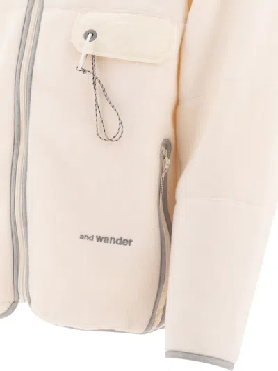 And Wander Textured Fleece Jacket With Full Zip In Neutral