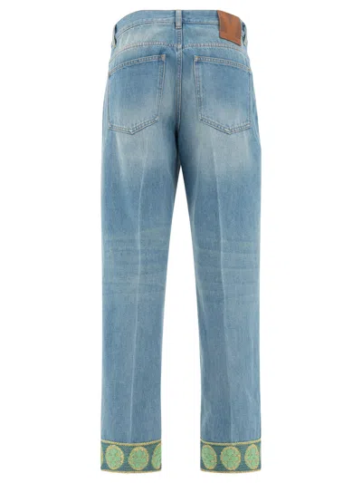 Valentino Heart Court Straight Jeans With Embroidered Hem