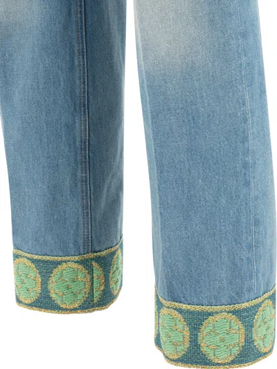 Valentino Heart Court Straight Jeans With Embroidered Hem