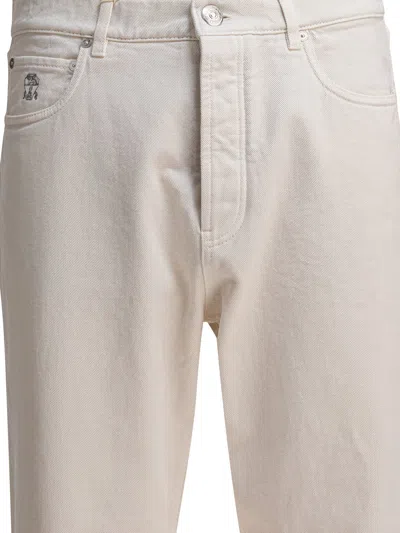 Brunello Cucinelli Denim Trousers With Pockets And Loops In Neutral