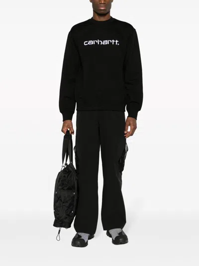 Carhartt Wip Pre Logo Cotton Crewneck Sweatshirt In Black