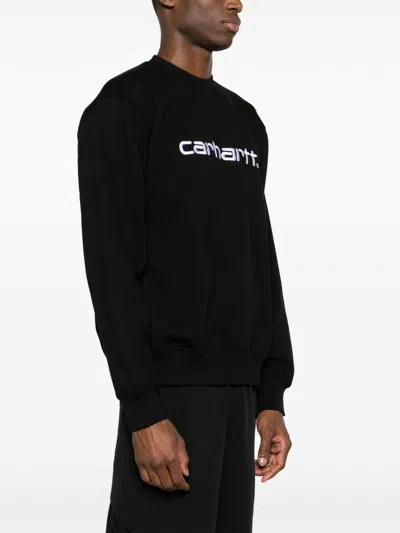 Carhartt Wip Pre Logo Cotton Crewneck Sweatshirt In Black